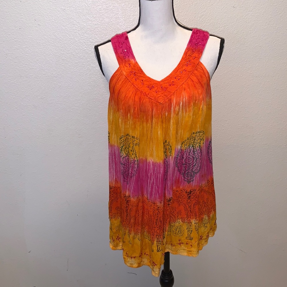 Charlie Paige One Size sunset colorful sequined blouse